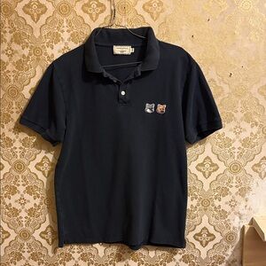 MAISON KITSUNÉ Black Polo with Dual Fox-Head Patches